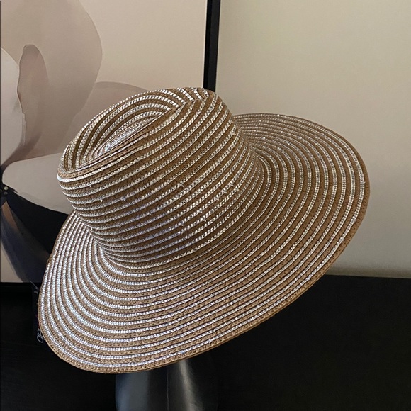 Tan and Silver Colored 50% Paper Straw and 50% Polyester Hat - Picture 8 of 11